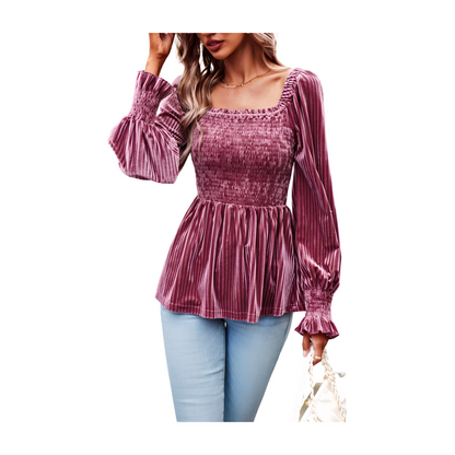 Velvet Ruffle Long Sleeved Top