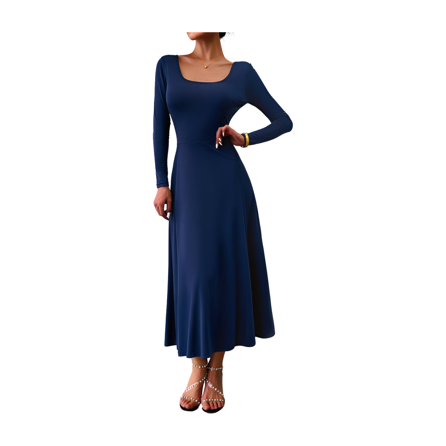 Elegant Waist Long Sleeve Maxi Dress