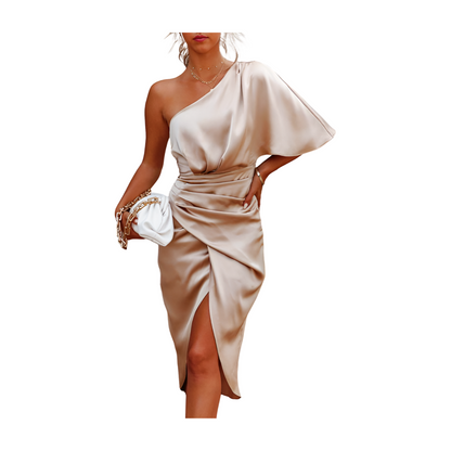 Eos Parthenon Asymetrical Satin Look Toga Dress