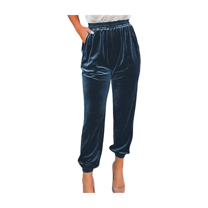 Velvet Elastic Waist and Ankle Cute Capri Pants