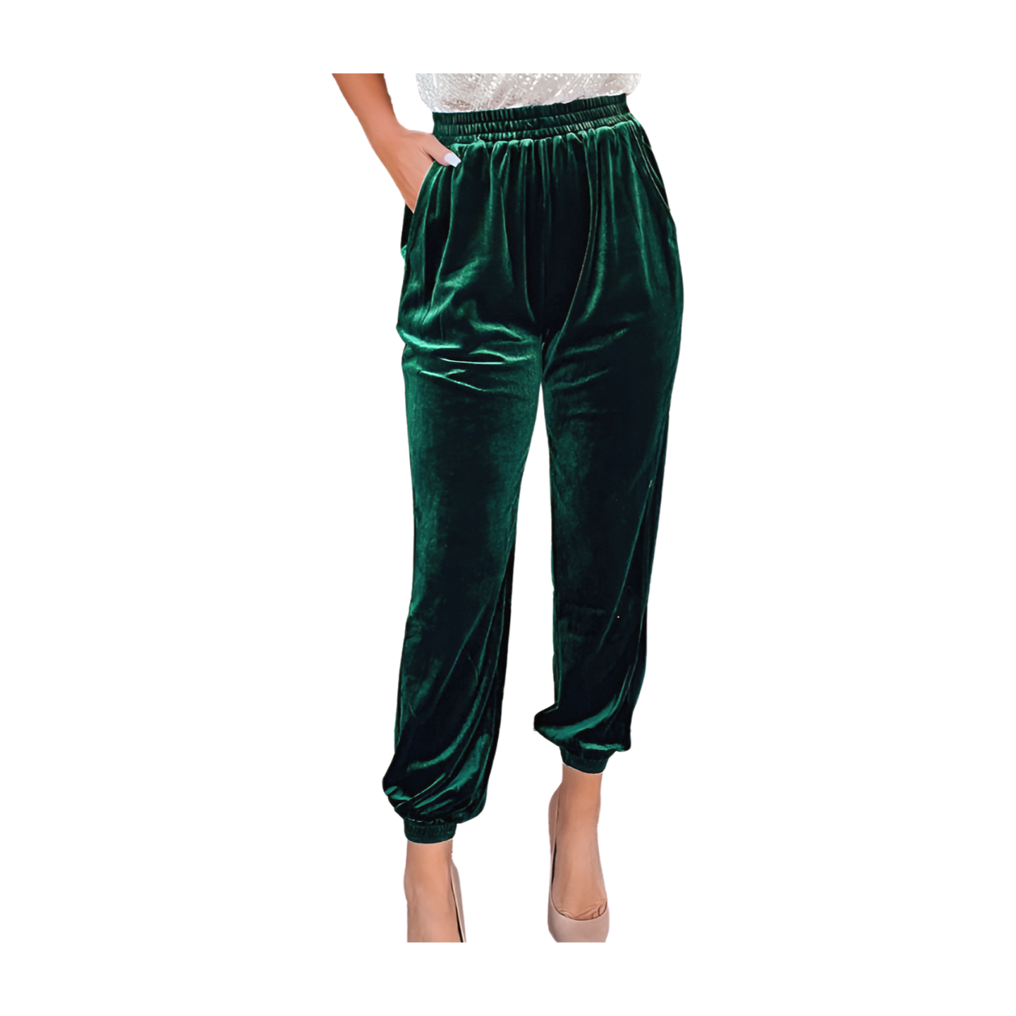 Velvet Elastic Waist and Ankle Cute Capri Pants