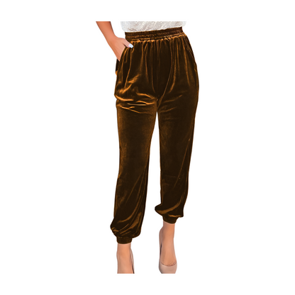 Velvet Elastic Waist and Ankle Cute Capri Pants