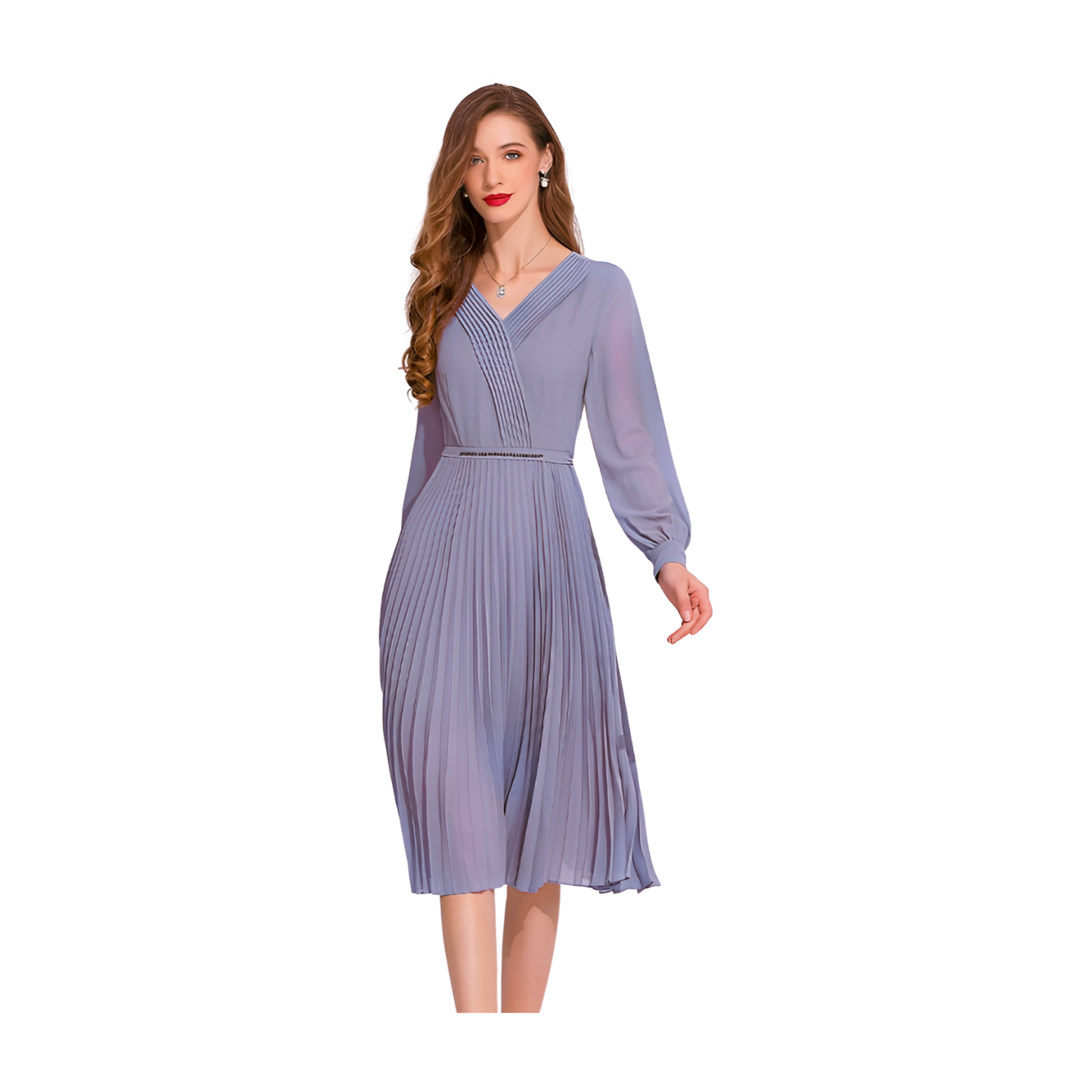 Vintage V-Neck Pleated Chiffon Dress