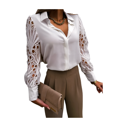 Lace Panel Long Sleeve Shirt Top