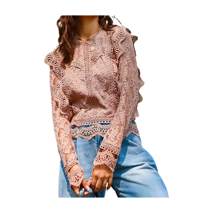 Women's Solid Color Embroidered Lace Shirt