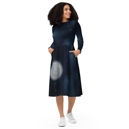 BLUE MOON Long Sleeve Midi Dress