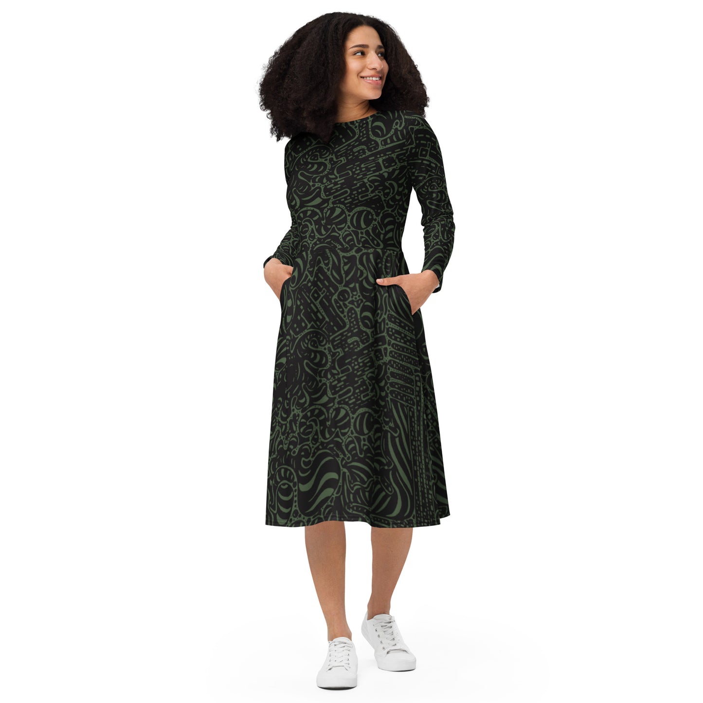 DATA MINING Long Sleeve Midi Dress