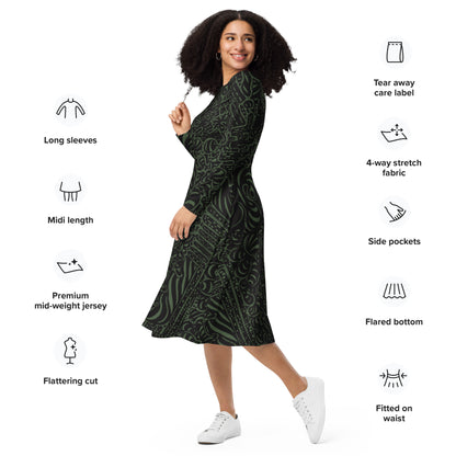 DATA MINING Long Sleeve Midi Dress