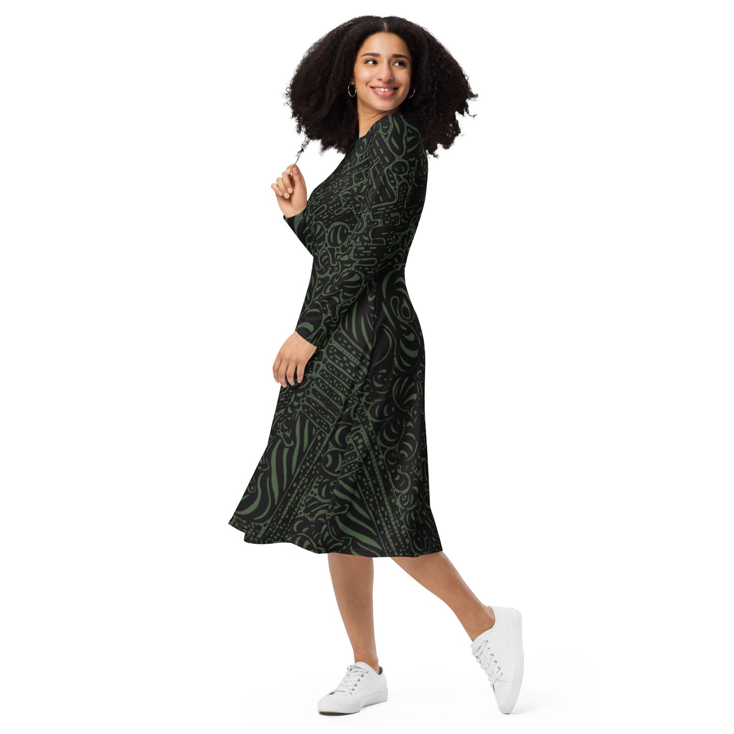 DATA MINING Long Sleeve Midi Dress