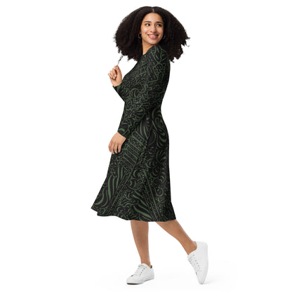 DATA MINING Long Sleeve Midi Dress