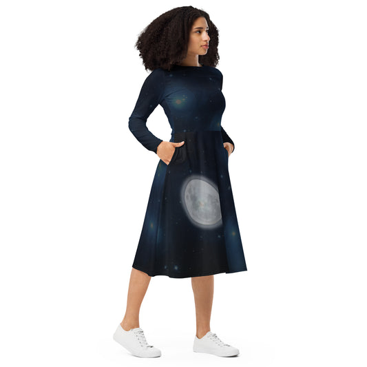 BLUE MOON Long Sleeve Midi Dress