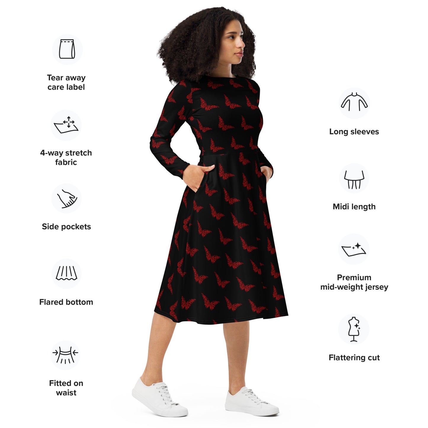 BUTTERFLY EFFECT Long Sleeve Midi Dress