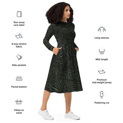 DATA MINING Long Sleeve Midi Dress