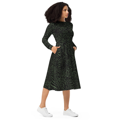 DATA MINING Long Sleeve Midi Dress