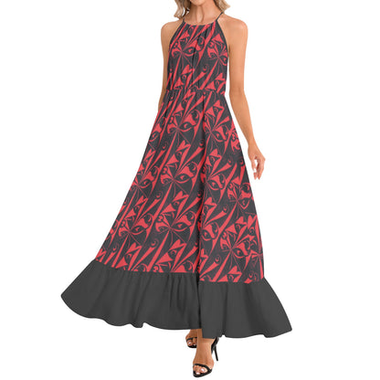 RED FRESCO Ruffle Hem Halter Neck Maxi Dress