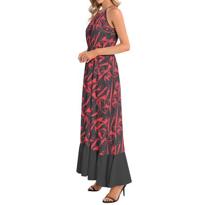 RED FRESCO Ruffle Hem Halter Neck Maxi Dress