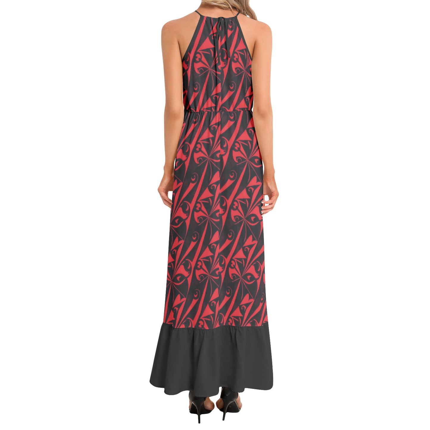 RED FRESCO Ruffle Hem Halter Neck Maxi Dress