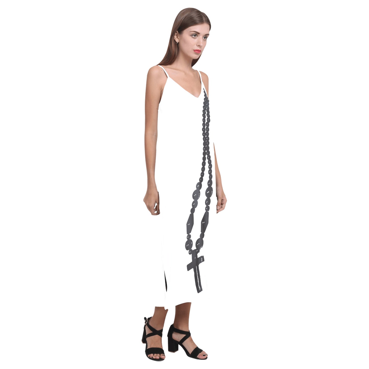 ROSARY V-Neck Open Fork Long Dress