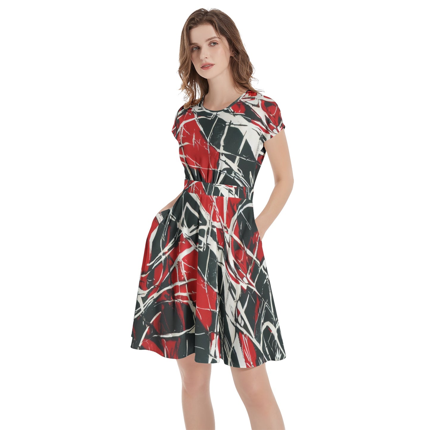 ABSTRACT EXPRESSIONISM II Short Sleeve Casual A-Line Midi Dress