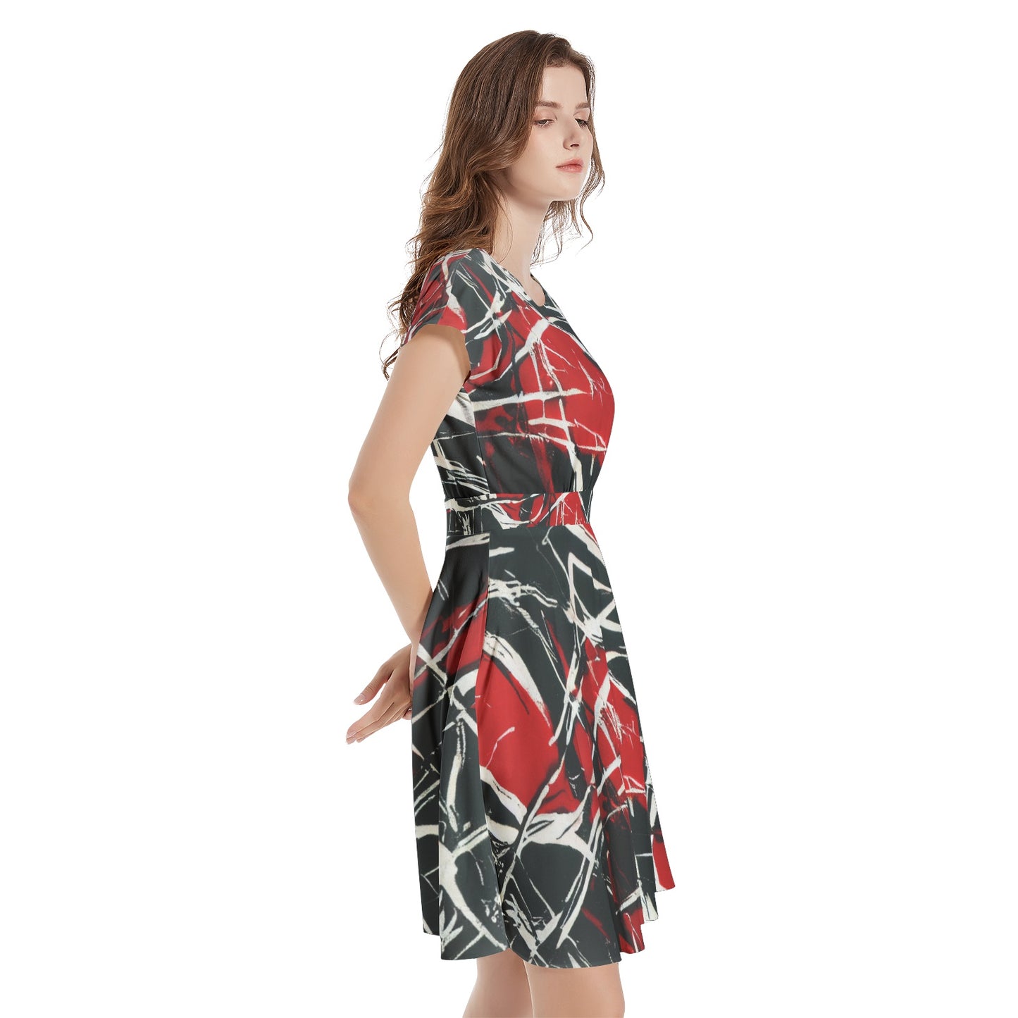 ABSTRACT EXPRESSIONISM II Short Sleeve Casual A-Line Midi Dress