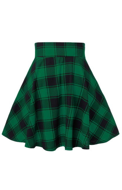 Lace Up Waist Plaid Pattern Print Skirt