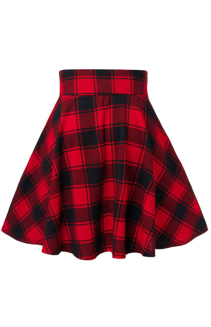 Lace Up Waist Plaid Pattern Print Skirt