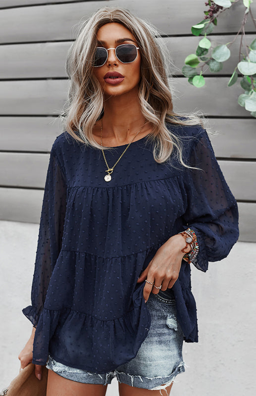 Jacquard Texture Layered Long Sleeve Top