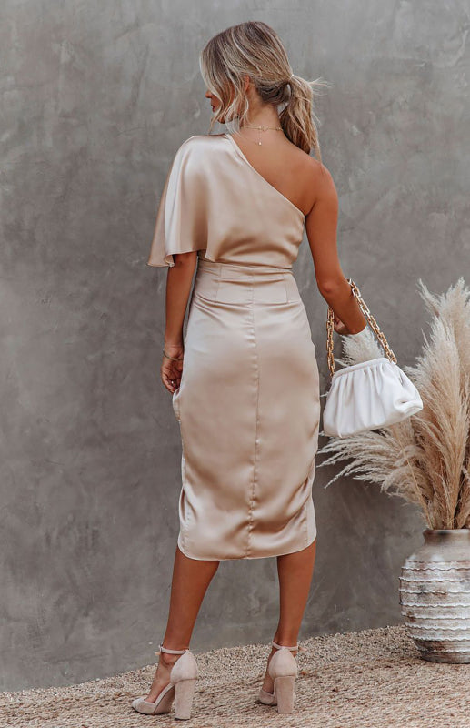 Eos Parthenon Asymetrical Satin Look Toga Dress