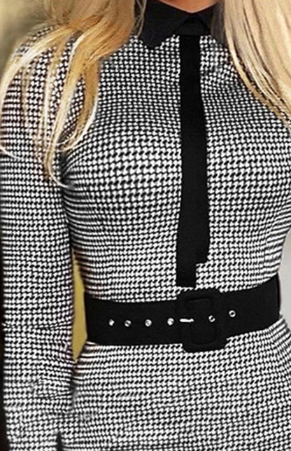 Vintage Almost Houndstooth Tailored Collared Suit Dress