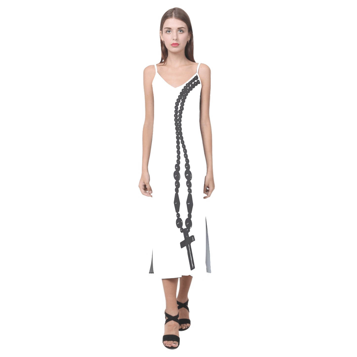 ROSARY V-Neck Open Fork Long Dress