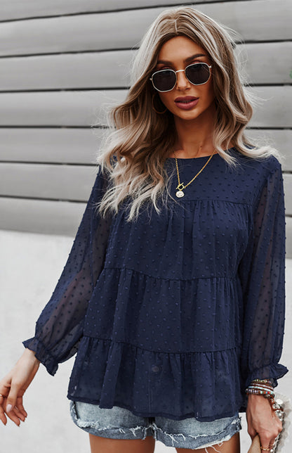 Jacquard Texture Layered Long Sleeve Top