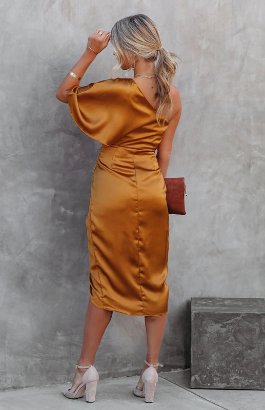 Eos Parthenon Asymetrical Satin Look Toga Dress