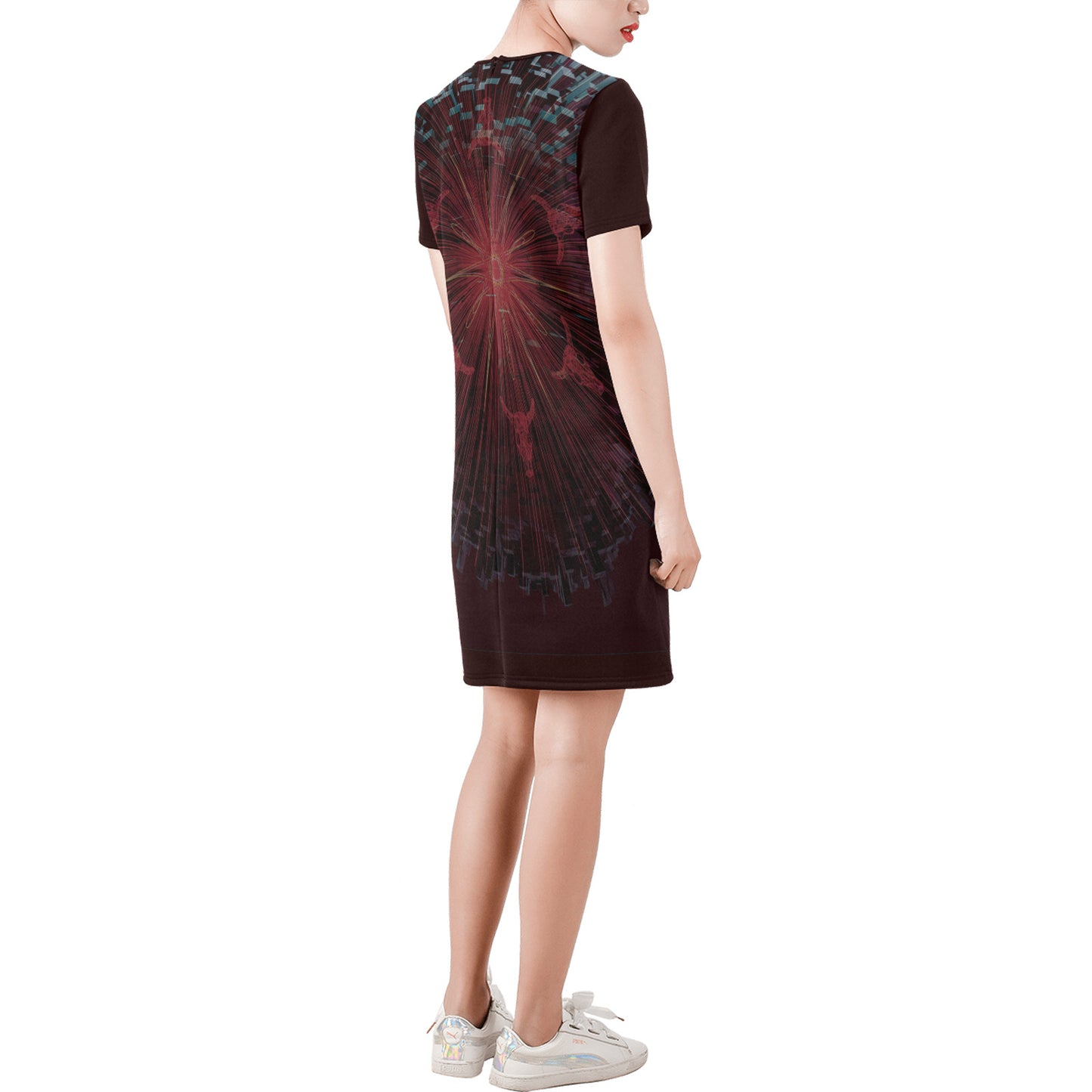 SOLAR PLEXUS Short-Sleeve Round Neck A-Line Dress