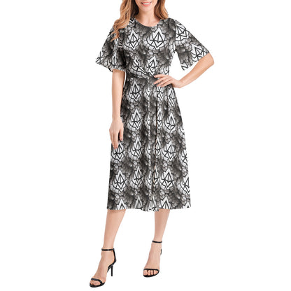 SECRET SOCIETY Short Sleeve Waist Folding Midi Dress