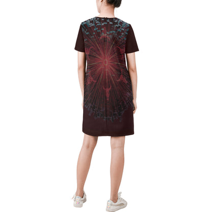 SOLAR PLEXUS Short-Sleeve Round Neck A-Line Dress