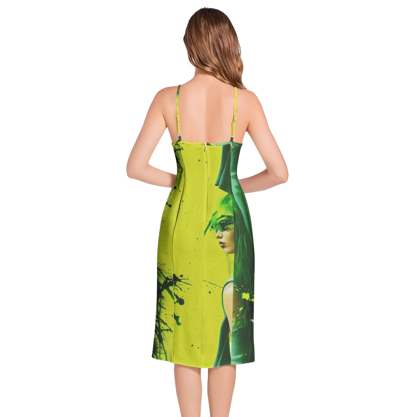 GREEN APPLE Split Thigh V-Neck Cami Dress