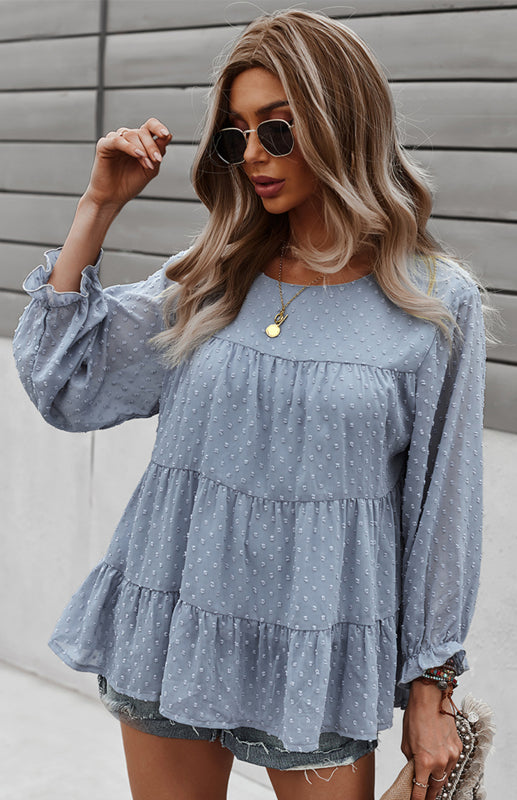 Jacquard Texture Layered Long Sleeve Top