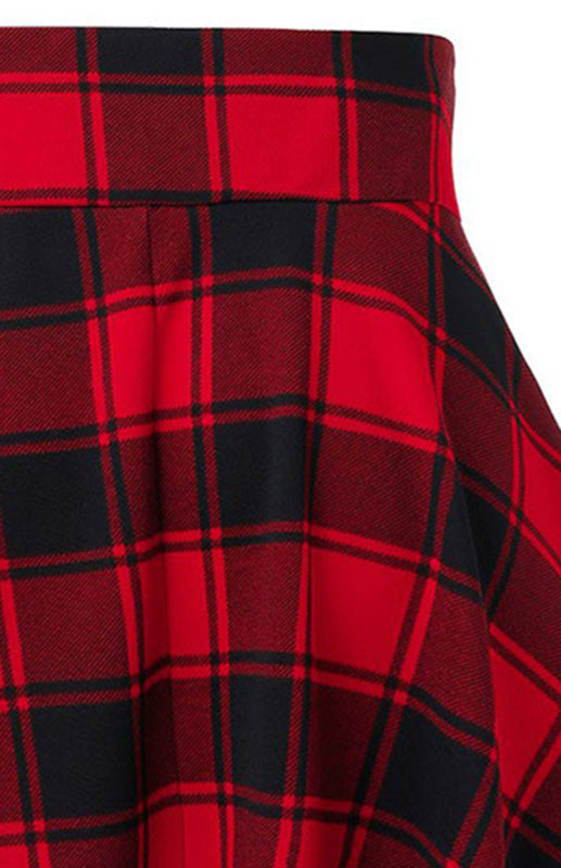 Lace Up Waist Plaid Pattern Print Skirt