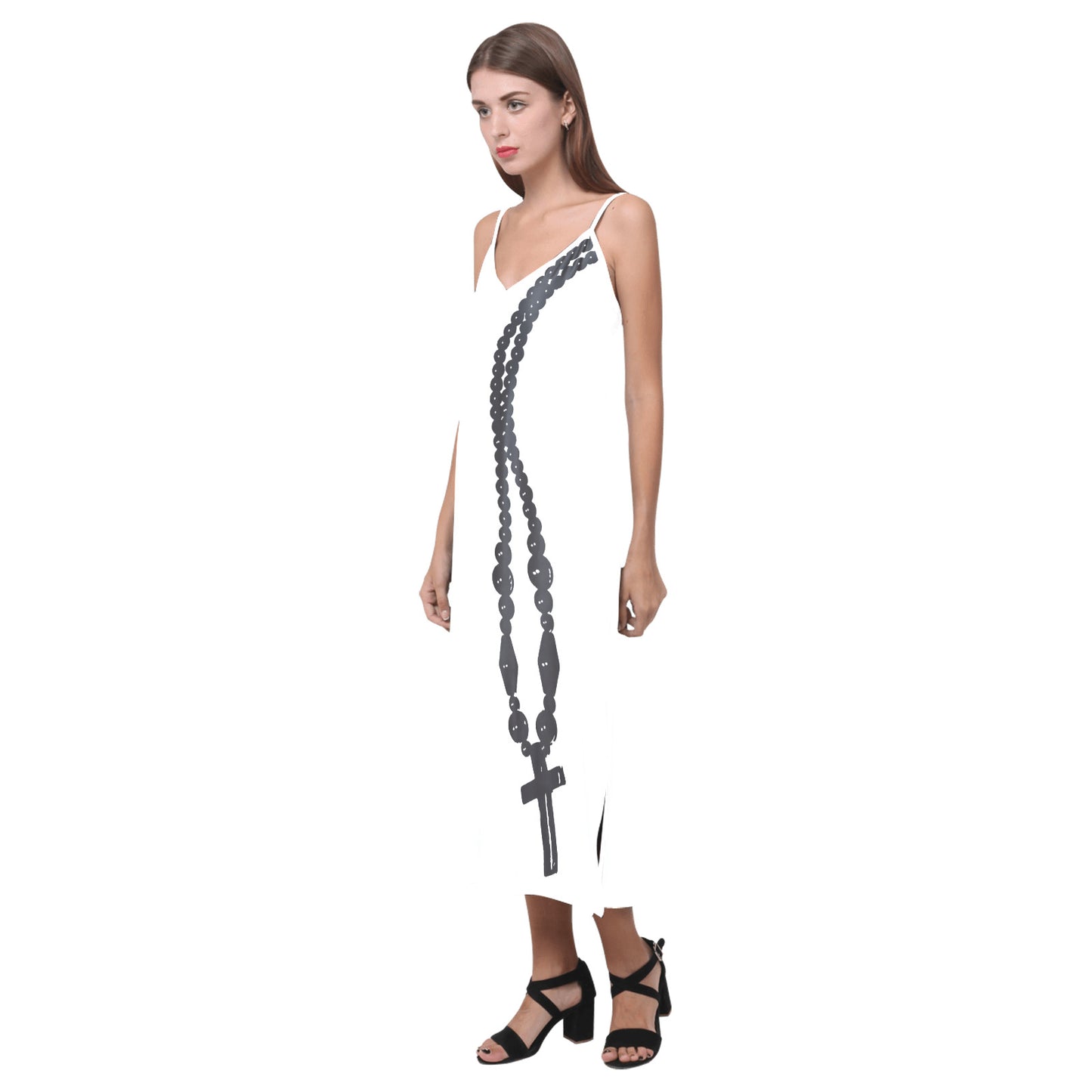 ROSARY V-Neck Open Fork Long Dress