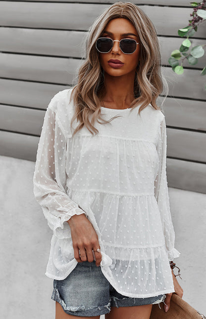 Jacquard Texture Layered Long Sleeve Top