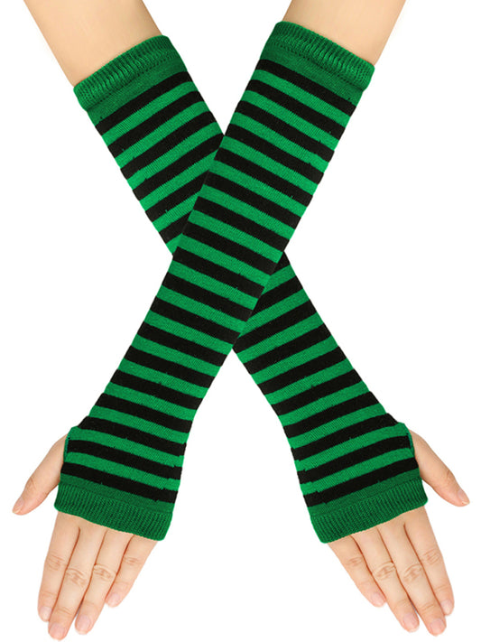 Gloves Fingerless Grunge Stripe Elbow Length