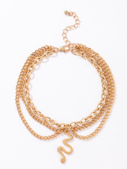 Anklet Gold Snake Heart Chain Tassel Pendant 3-layer Piece Jewelry