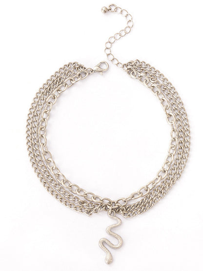 Anklet Gold Snake Heart Chain Tassel Pendant 3-layer Piece Jewelry