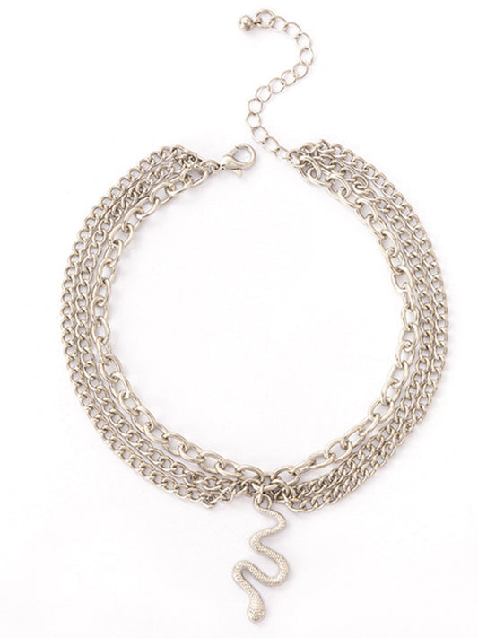 Anklet Gold Snake Heart Chain Tassel Pendant 3-layer Piece Jewelry