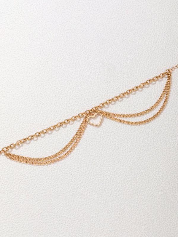 Anklet Gold Snake Heart Chain Tassel Pendant 3-layer Piece Jewelry