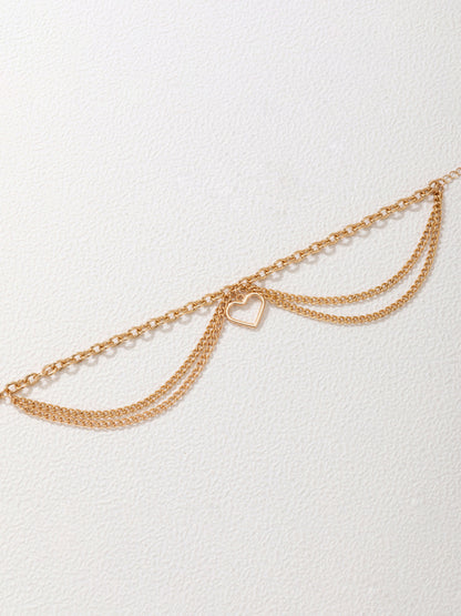 Anklet Gold Snake Heart Chain Tassel Pendant 3-layer Piece Jewelry