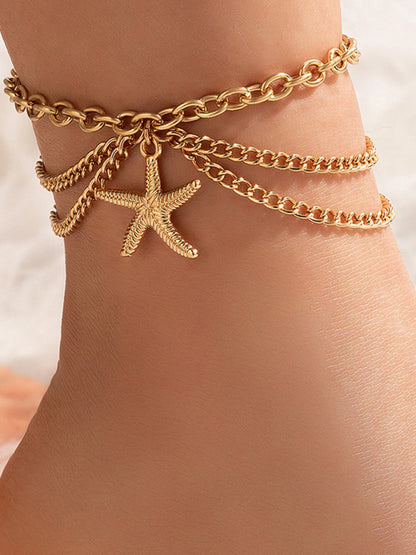 Anklet Gold Snake Heart Chain Tassel Pendant 3-layer Piece Jewelry