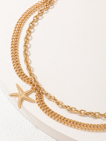 Anklet Gold Snake Heart Chain Tassel Pendant 3-layer Piece Jewelry