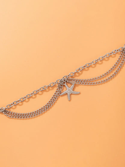 Anklet Gold Snake Heart Chain Tassel Pendant 3-layer Piece Jewelry
