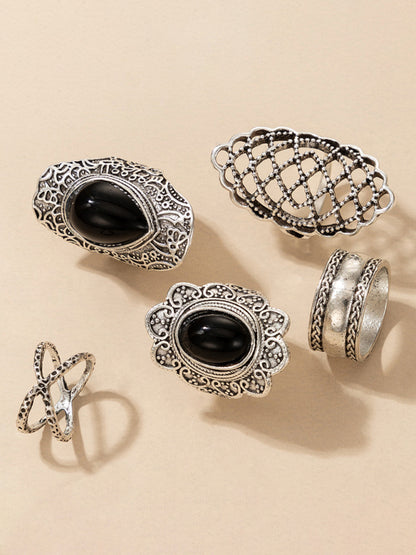 Ring Set Exaggerated Personality Retro Drip Oil Cross Hollow 5-Set Combination Jewelry